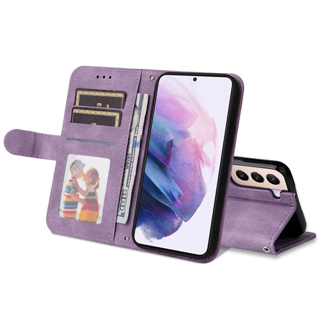 Estuche tipo billetera para Galaxy S22 Plus Estuches de teléfono magnéticos a prueba de golpes de cuero PU con correa para la muñeca y tarjeta de identificación Bolsillo para ANGGREK Otros