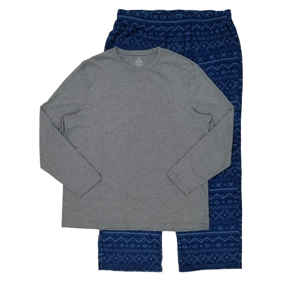 Mens 2-Piece Long Sleeve Shirt & Fair Isle Fleece Pants Sleepwear Pajama Set XL
