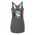 thumbnail image 2 of Wild Bobby, Colorful Neon Rainbow Biting Lips, Pop Culture, Women Tri-Blend Racerback Tank Top, Premium Heather, Large, 2 of 3