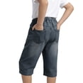 thumbnail image 3 of Eltusu Boys Denim Shorts, Elastic Waist Straight Legs Casual Below the Knee Capris Shorts Dark Blue Size 7-8 T, 3 of 6