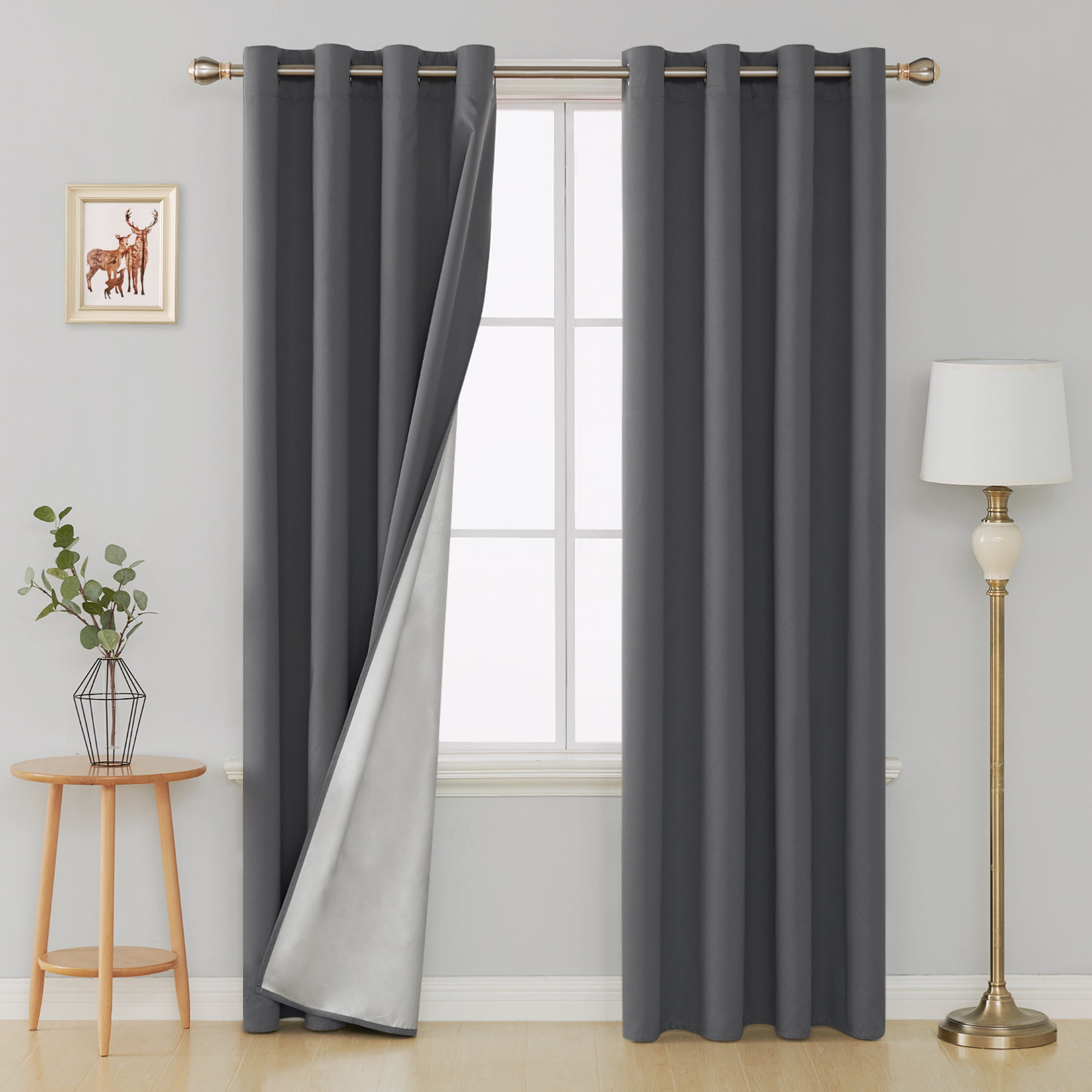 Deconovo Thermal Insulated Blackout Curtains Noise Reducing Home Office Panel Drapes with Silver Coating for French Doors 52 x 63 Inch Greyish White 2 Panels