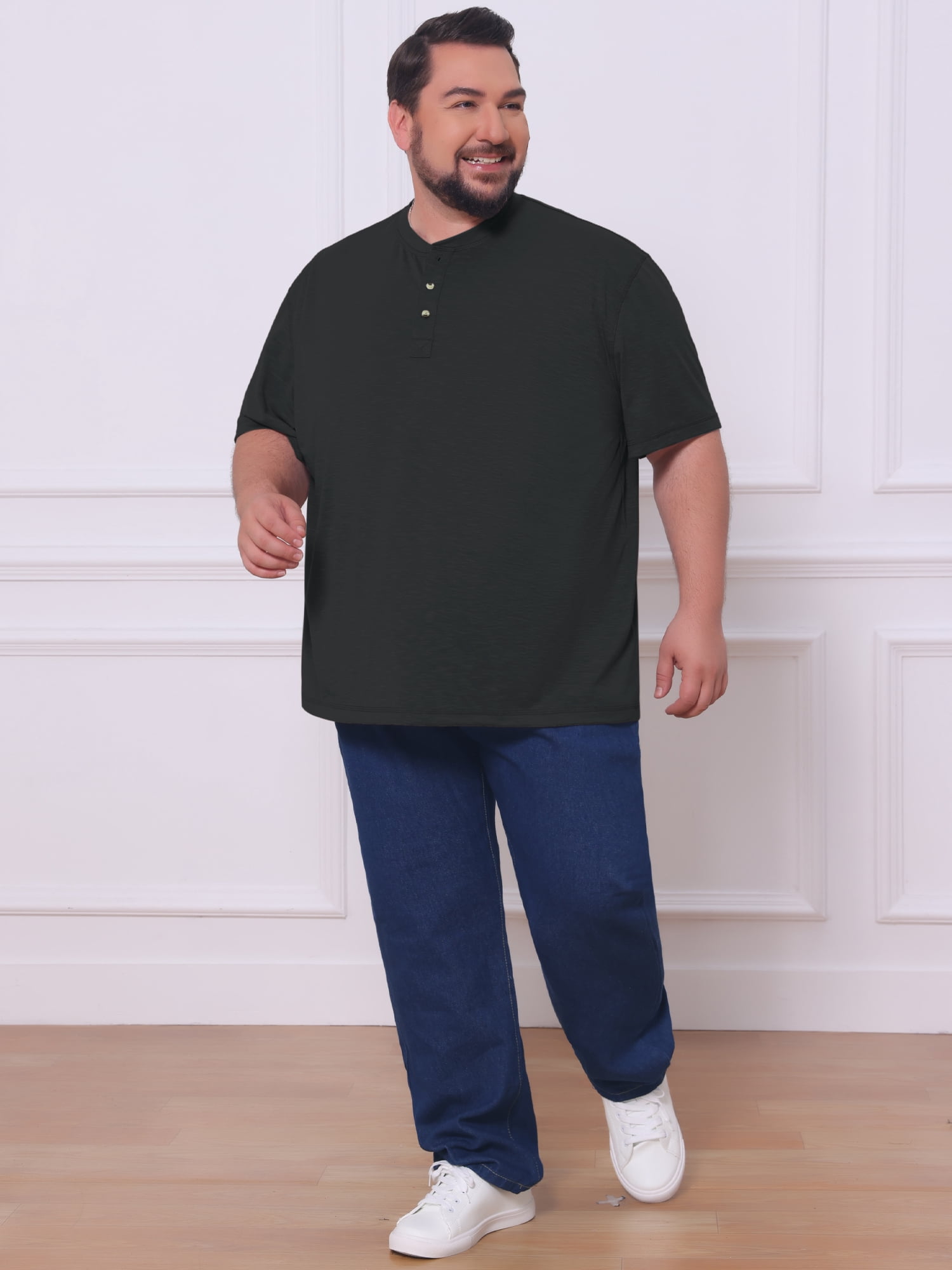 DARING DIVA Men's Big Tall Henley Shirts Button Down Short Sleeve T-Shirt 4XL Black