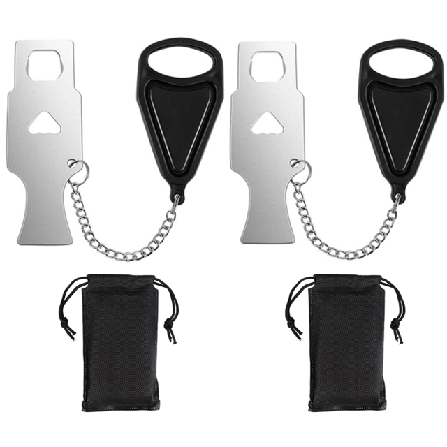 Cerradura de puerta portátil, 2 piezas, cerradura de puerta de viaje, añade seguridad adicional para el hogar, apartamento, residencia, escuela, hotel (negro) JM