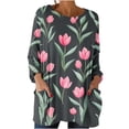 thumbnail image 5 of HOMBOM Womens Summer Shirts Blouse Crew Neck Floral Lightweight Tops for Ladies Long Sleeve, 5 of 7