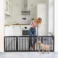 thumbnail image 3 of AEGFKDFreestanding Pet Gate for Dogs - 4 Panels Indoor Foldable Dog Fence for Stairs, Hallways, or Doorways - 82x24-Inch Freestanding Dog Gates, Brown, 3 of 8