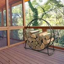 Panacea Products Open Hearth 20 Inch Durable Tubular Steel Log Hoop Ideal Use for Storing, Drying, and Displaying Firewood, Black