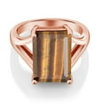 thumbnail image 2 of Gem Stone King 6.50 Ct Emerald Cut Brown Tiger Eye 18K Rose Gold Plated Silver Ring, 2 of 5