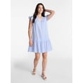 thumbnail image 3 of Time and Tru Women's Double Cloth Mini Dress with Flutter Sleeves, Sizes XS-XXXL, 3 of 6