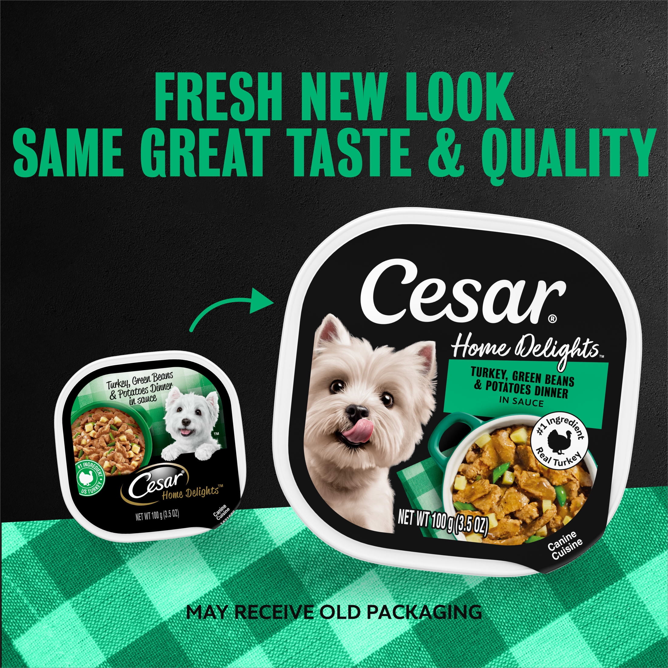 Cesar Home Delights Adult Wet Dog Food, Turkey, Green Beans & Potatoes Flavor in Sauce, 24 Count