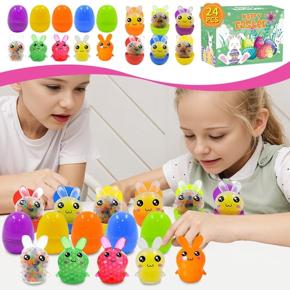 Easter Egg Basket, Easter Decorations for Party, Prefilled Plastic 2 In, 24 Pk, Easter Basket Toys, Easter Sensory Toys, Goodie Bag Stuffers, Hunt Event Supplies