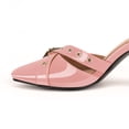 thumbnail image 5 of YOWMNS Women's Closed Pointed Toe Pumps Buckle Strap Slip On Stiletto High Heels Patent Leather Casual Comfortable Mules Shoes (Pink,8), 5 of 5