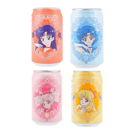 Ocean Bomb Sailor Moon Sparkling Water – 4 Flavor Mango, Pear, Strawberry, Lychee 330ml