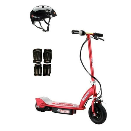Razor E100 Motorized 24V Electric Scooter (Red) with Helmet, Elbow & Knee