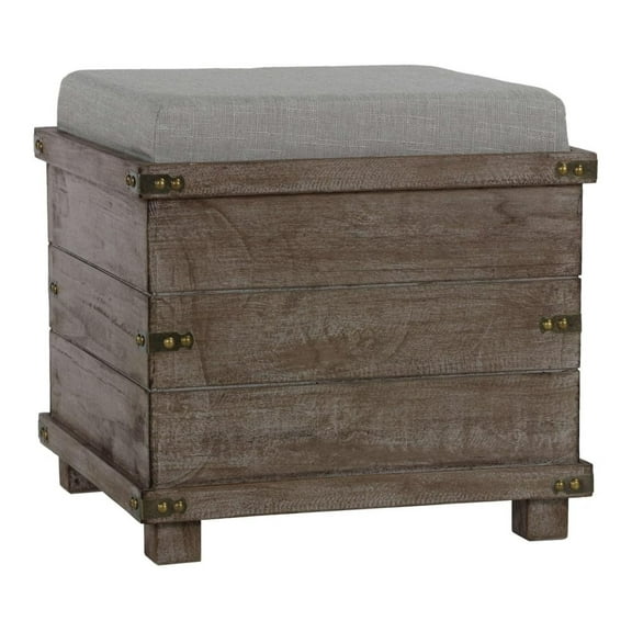 Exlonjet Scusset Storage Chest Tray Ottoman in Fabric and Wood, Grey, 15.75"W x 15.75"L x 15.5"H