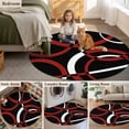 thumbnail image 5 of Round Area Rugs Collection 6 Ft, Red Geometric Non-Slip Residential Carpet, Vintage Abstract Stripes Aesthetic Art Indoor Crawling Mats Runner Rugs for Living Room/Dining Room/Bedroom, 5 of 8