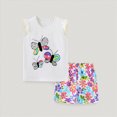 thumbnail image 2 of TOWED22 Baby Girl Summer Outfits 2 Piece Graphic Ruffle Sleeve Sleeveless Top and Shorts Set Casual Clothes Soft Toddler Clothing(White,5-6 Y), 2 of 6