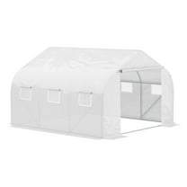 11.5' x 10' x 6.5' Outdoor Walk-in Greenhouse, Tunnel Green House with Roll-up Windows, Zippered Door, PE Cover, Heavy Duty Steel Frame, White