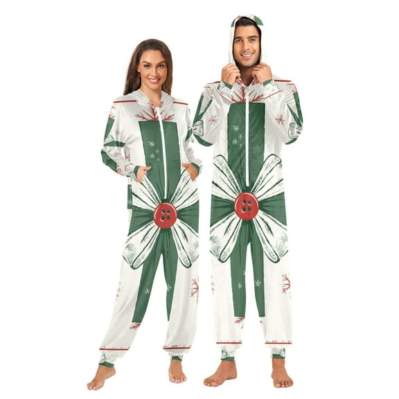 Rural Cross Adult Onesie Pajamas Slim Fit Christmas One Piece Suit Pjs for Women and Men Hooded Zipper