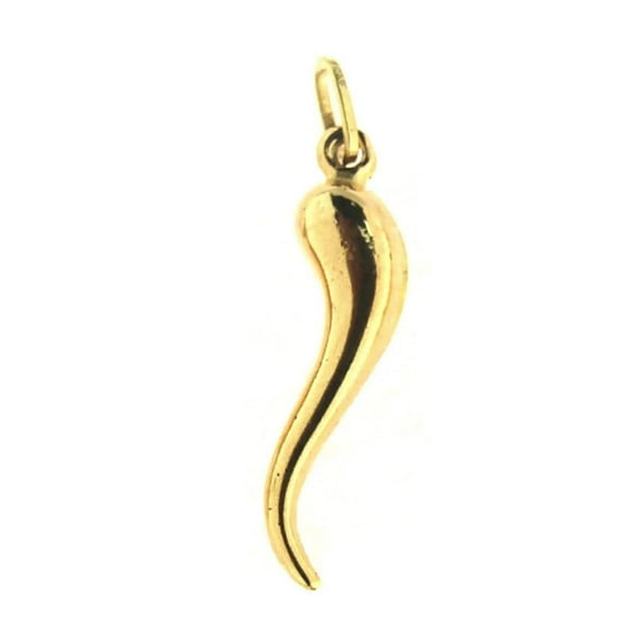 18K Solid Yellow  Gold Polished Puffy  Large Horn  Pendant 1.0 x  0.23 inch