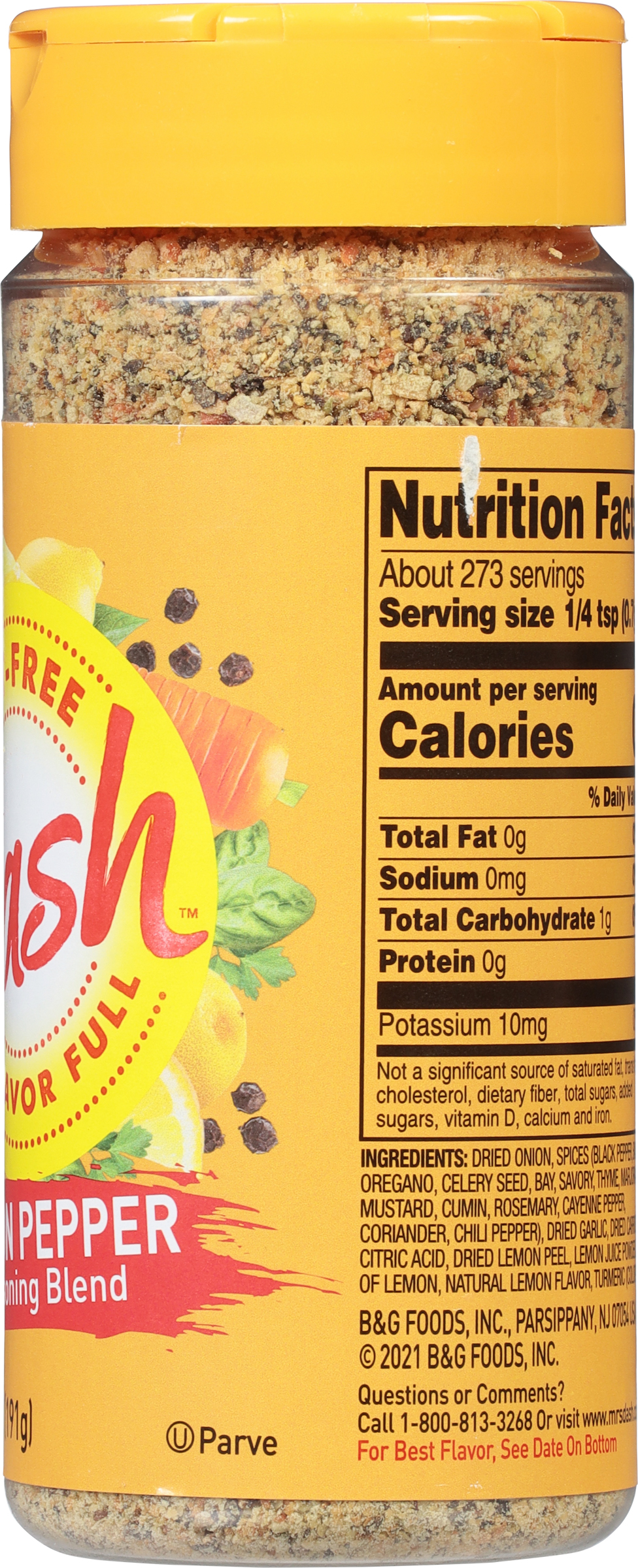 DASH SALT-FREE LEMON PEPPER SEASONING BLEND, KOSHER, 6.75 OZ SHAKER