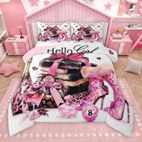 Manfei Pink Fashion Female Full Size Comforter Sets, Romantic Anniversary Bedding Comforter Set, Princess Style Reversible Bedding Sets, Lightweight Room Decor, 3-Piece