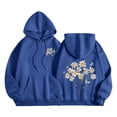 thumbnail image 2 of Yrmaups Casual Loose Fit Hooded Floral Pullover Sweatshirt for Women, Cozy Fleece Top for Fall Winter Outdoor Travel Daily Wear, Blue 2XL, 2 of 5