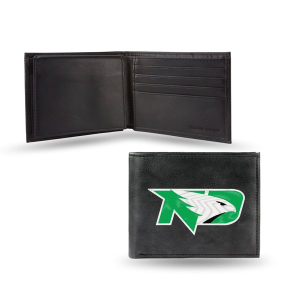North Dakota NCAA Fighting Hawks Embroidered Team Logo Black Leather Passcase Bifold Wallet