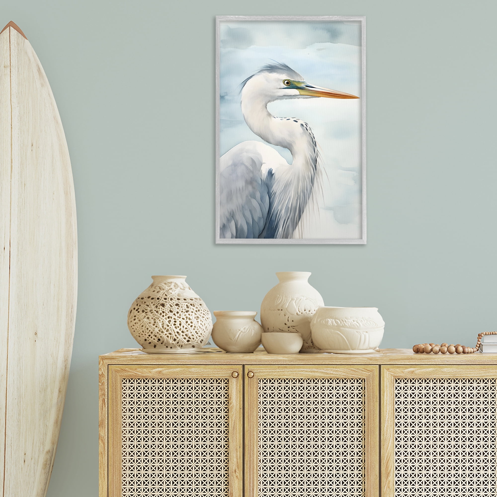 Stupell Industries Serene Beach Bird Animals & Insects Painting Gray Framed Art Print Wall Art, 20 x 30