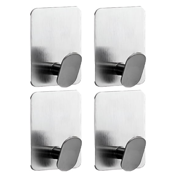 XIBUFE Towel hanger for Bathrooms - 4 Pack Wall hanger for Hanging Heavy Duty Adhesive Command hanger for Coat Robe, Waterproof Shower hanger Stainless Steel Mirror, Silver
