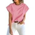 thumbnail image 4 of Women Summer Cap Sleeve Tank Top Crew Neck Solid Casual Basic Tee Shirt, 4 of 6