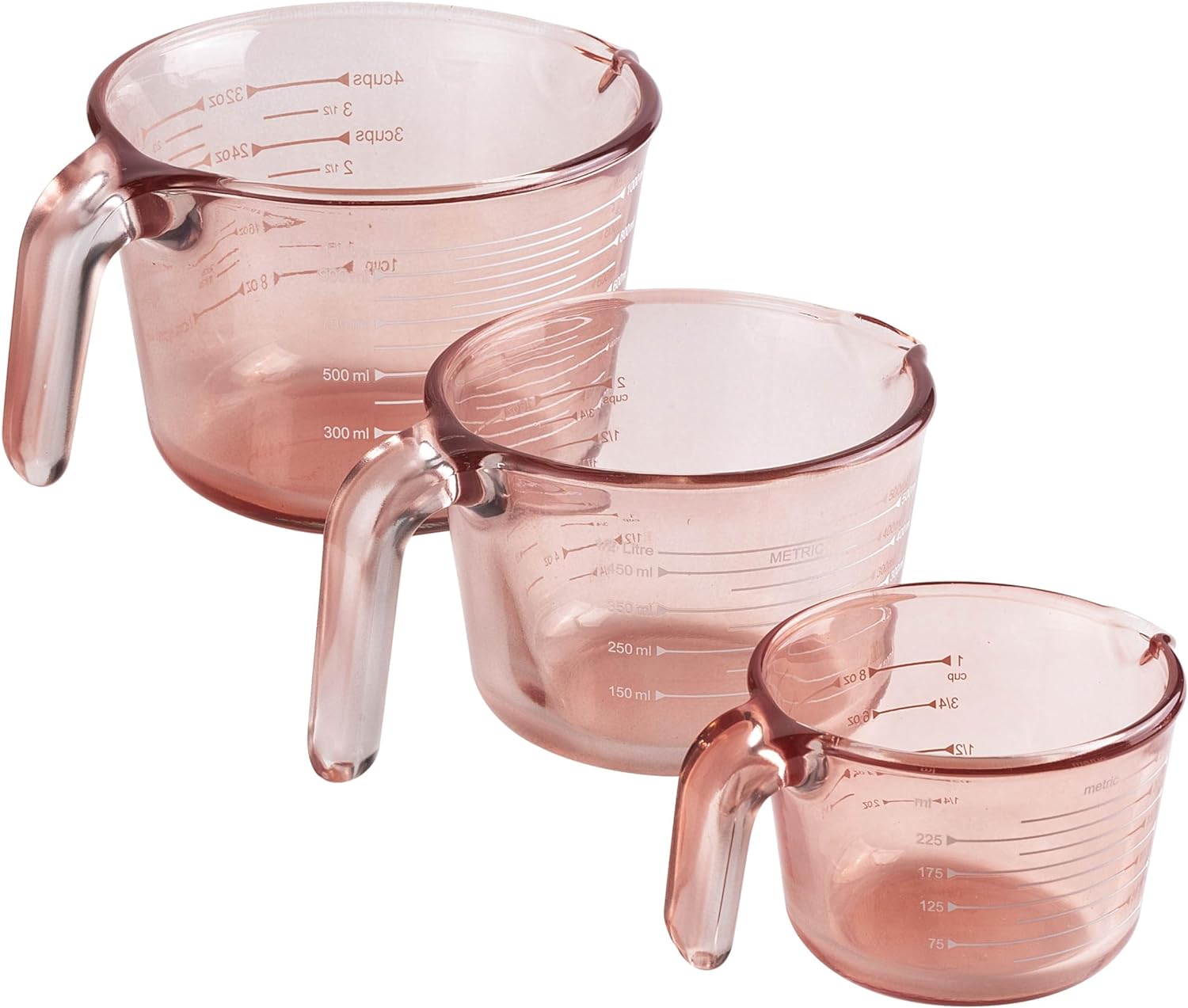 Cook With Color 3-Piece Pink Glass Measuring Cup Set