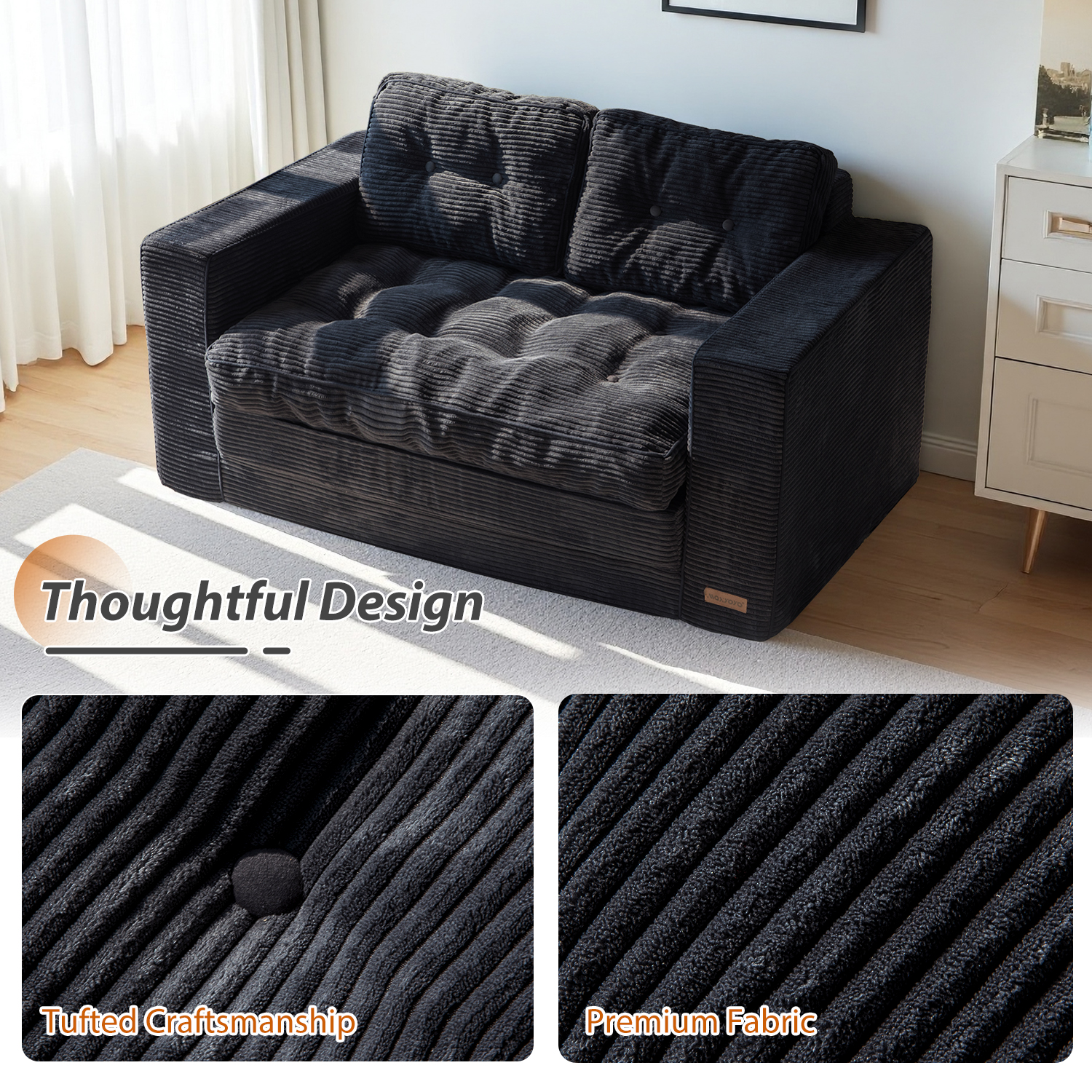 GOODONE Convertible Sofa Bed,Pull Out Couch Beds Loveseat Sleeper,2 in 1 Folding Couch Bed with Pillows for Living Room Bedroom,Black
