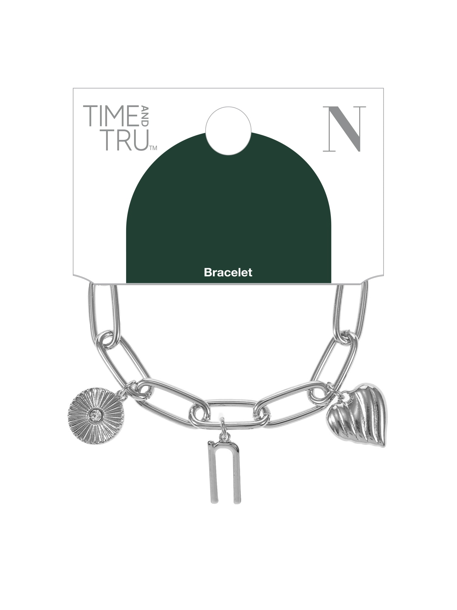 Time and Tru Silvertone Initial Charm Bracelet, Initial N