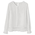 thumbnail image 5 of Casual Loose Fit Long Sleeve T Shirt Pure Color Breathable Blend Top For Everyday WearWhiteM, 5 of 8
