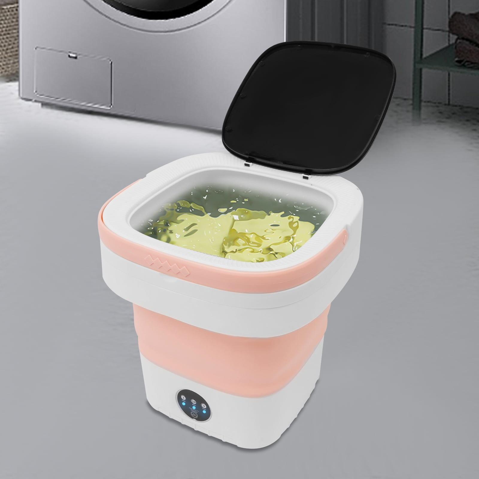 12L Portable Mini Washing Machine, Foldable Washer and Spin Dryer with Drainage Basket, Electric Collapsible Washing Machine for Apartment Camping, RV, Travel, Underwear, Socks (Pink)