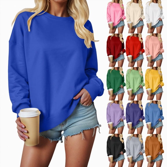 Crewneck Sweatshirt for Women Casual Oversized Pullover Hoodies Long Sleeve Fleece Tops Sweater Light Purple XXXXL