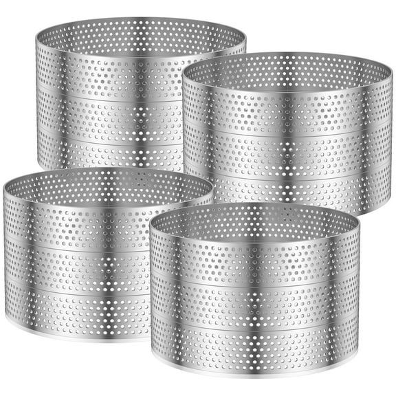 12 Pcs Perforated Tart Ring 4 Inches Stainless Steel Perforated Cake Ring Heat Resistant Fruit Tart Mold for Home Baking Cooking