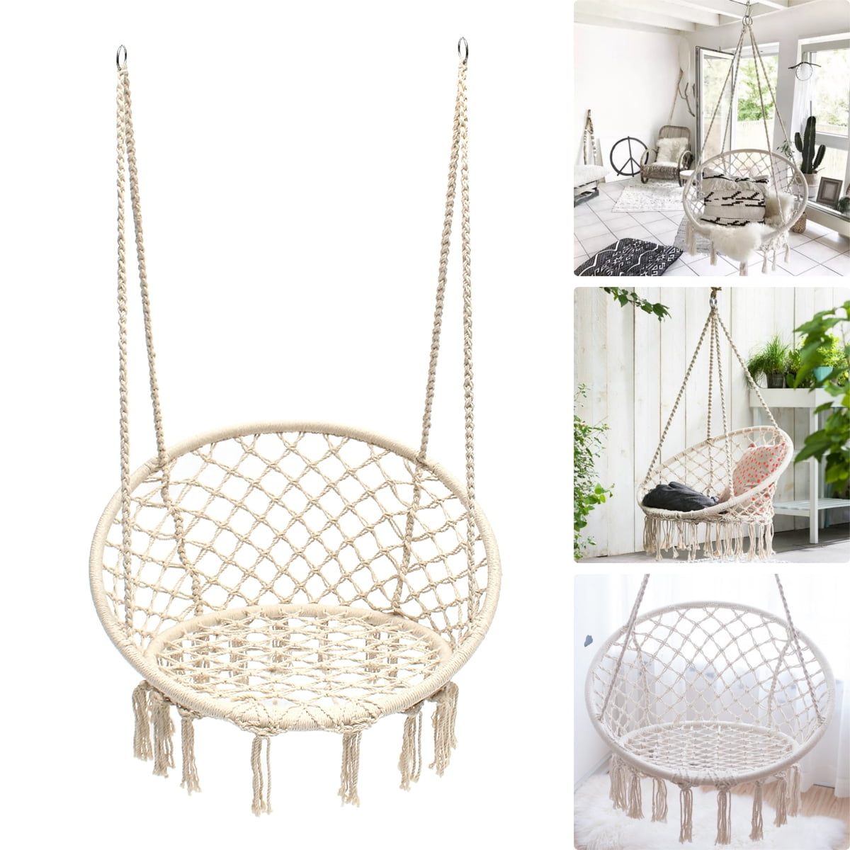 Hammock Chair Macrame Swing, Hanging Cotton Rope Macrame Hammock Swing