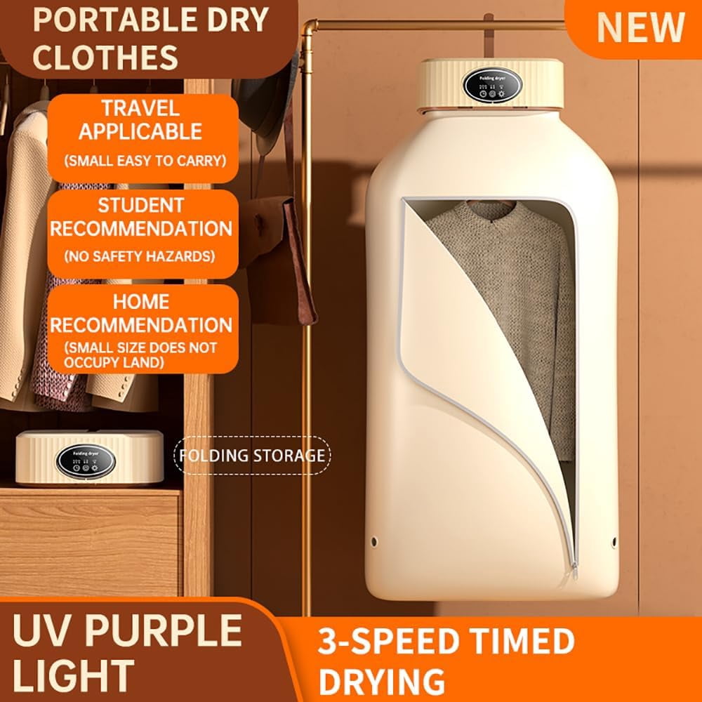 Portable Clothes Dryer, 600W Portable Dryers for Apartment, RV, Travel, Compact Dryer Machine for Small Clothes, Underwear, Baby Clothes, Hanging Dryer Machine with Timer Function, Yellow