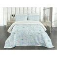 thumbnail image 3 of Ambesonne Blue Quilted Bedspread Set 3 Pcs, Abstract Flowers Hearts, Queen Size, Pale Blue Aqua White, 3 of 5