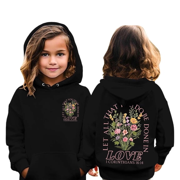 Hpapadks Girls Hoodie Girls Print Long Sleeve Hoodie Casual Pullover Top Toddler Sweatshirt Black 120