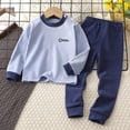 thumbnail image 2 of Wonitaaizi Kids Girls Toddler Solid Pajamas Fall Long Sleeve Crewneck Letter Print Pajamas Sleepwear Set Blue for Size 8-9 Years, 2 of 5
