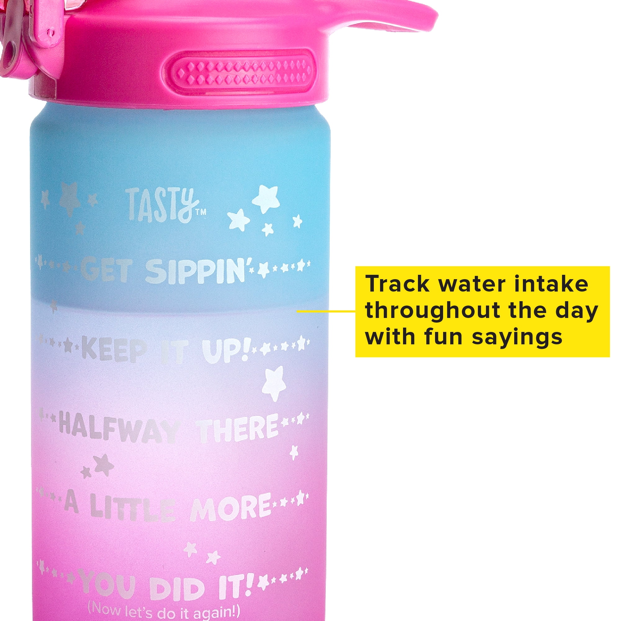 Tasty 16 oz Blue Ombre Plastic Water Bottle with Wide Mouth and Flip-Top Lid