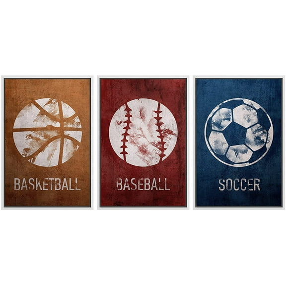 wall26 Framed Canvas Print Wall Art Set Graffiti Basketball Baseball Soccer Ball Sports & Fitness Athletes Digital Art Pop Art Modern Portrait for Living Room, Bedroom, Office - 16"x24"