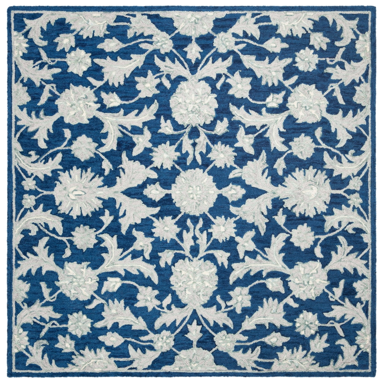 SAFAVIEH Micro-Loop Carl Floral Overdyed Wool Area Rug, Navy/Grey, 5' x 8'