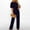 Navy, variant on Summer 2024 women jumpsuit dressy Fall/Winter Solid Color Short Sleeved Crewneck Jumpsuit With Belt Jumpsuit