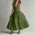 thumbnail image 2 of Women's Maxi Dress V Neck Sleeveless Ruffle Trim Tie Waist Tiered Dress Flowy Casual Summer Vacation Sundress Green L, 2 of 5