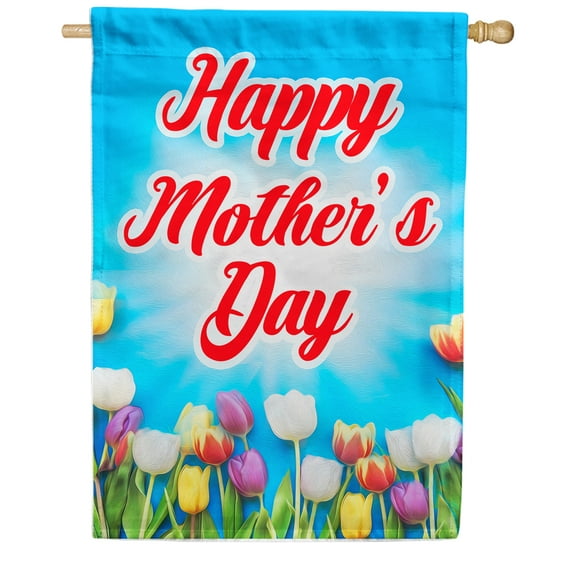 America Forever Happy Mother's Day Tulip House Flag 28 x 40 inches Floral I Love You Mom Double Sided Holiday Seasonal Yard Outdoor Decorative Tulips for Mom Flag