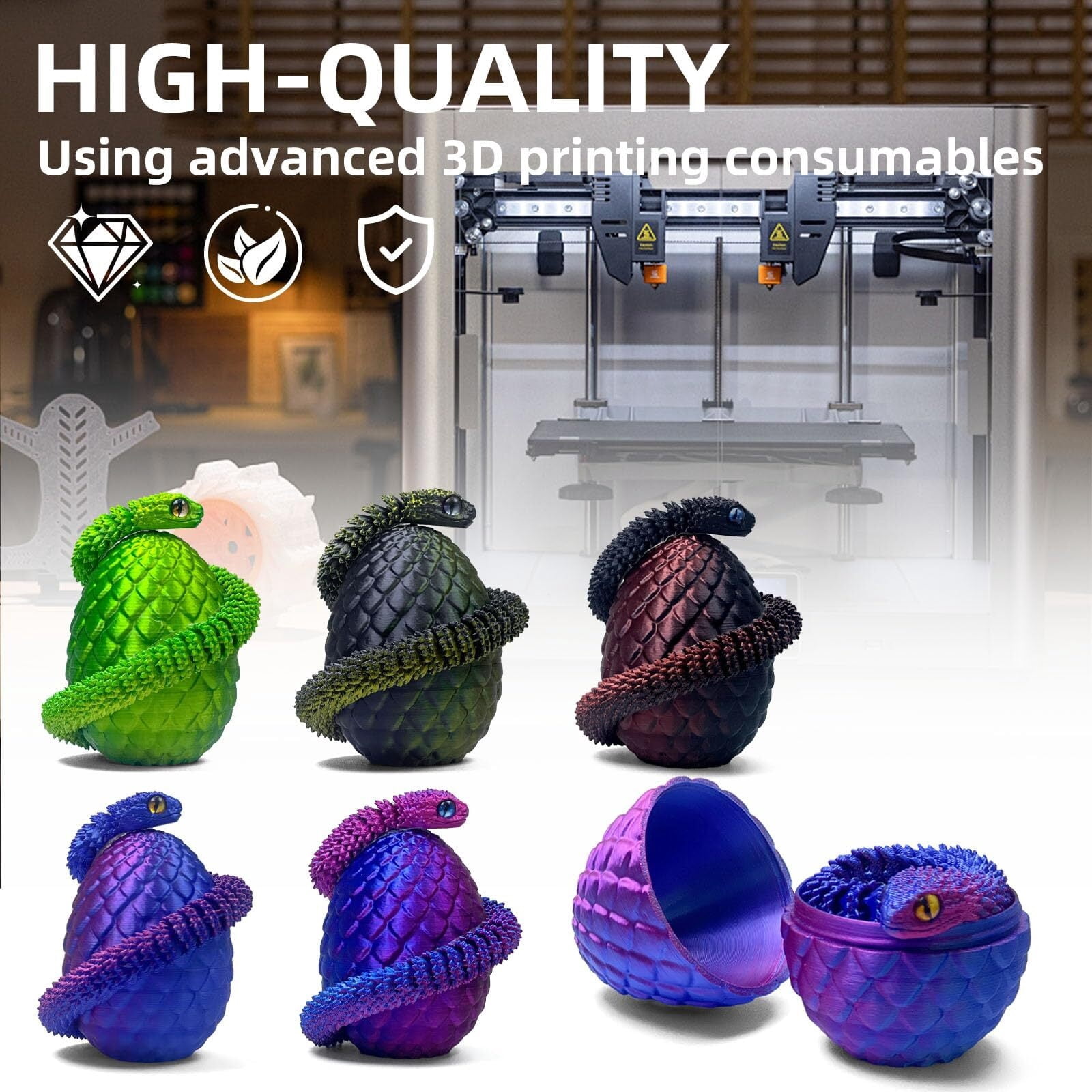 5 Pieces 3D Printed Snake Egg Set Movable Snake Easter Egg Easter Gift Mystery Snake Egg Fidget