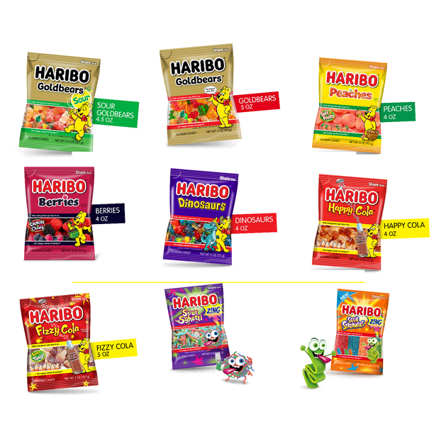 HARIBO BERRIES Red and black raspberry gummies covered in sweet